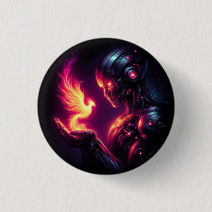 Cyber Futuristic Robot Phoenix Fire Spirit 1 Inch Round Button