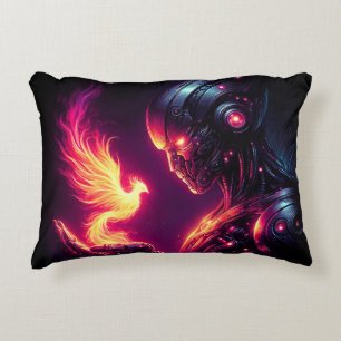 Cyber Futuristic Robot Phoenix Fire Spirit Accent Pillow