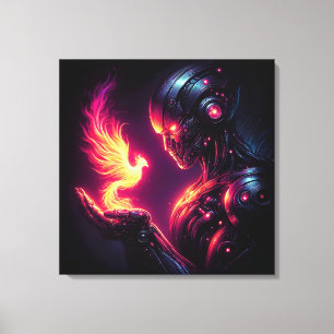 Cyber Futuristic Robot Phoenix Fire Spirit Canvas Print