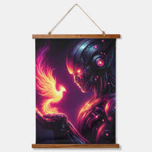 Cyber Futuristic Robot Phoenix Fire Spirit Hanging Tapestry