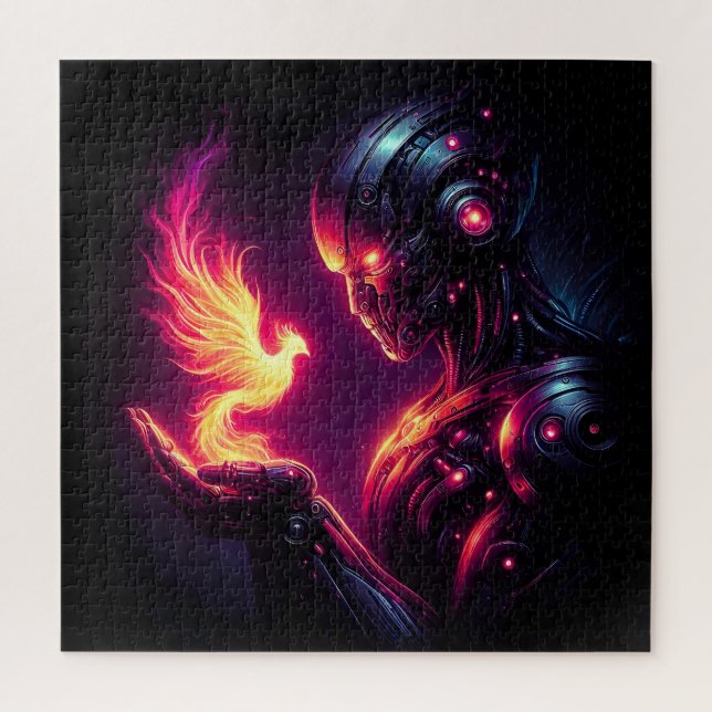Cyber Futuristic Robot Phoenix Fire Spirit Jigsaw Puzzle (Vertical)