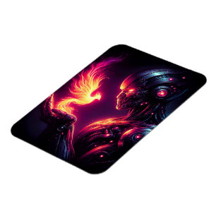 Cyber Futuristic Robot Phoenix Fire Spirit Magnet