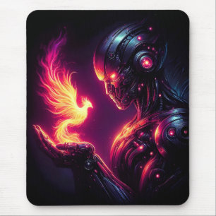 Cyber Futuristic Robot Phoenix Fire Spirit Mouse Pad
