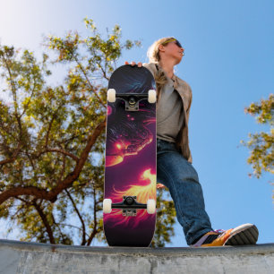 Cyber Futuristic Robot Phoenix Fire Spirit Skateboard