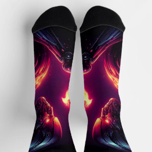 Cyber Futuristic Robot Phoenix Fire Spirit Socks