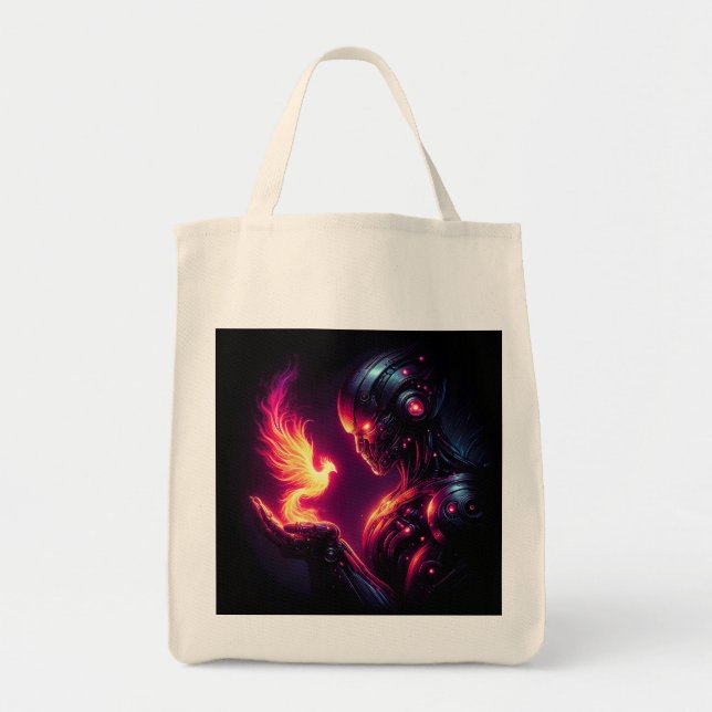 Cyber Futuristic Robot Phoenix Fire Spirit Tote Bag (Front)