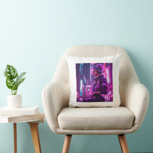 Cyber Girl Throw Pillow