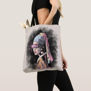Cyber-Girl with a Pearl Earring Tote Bag