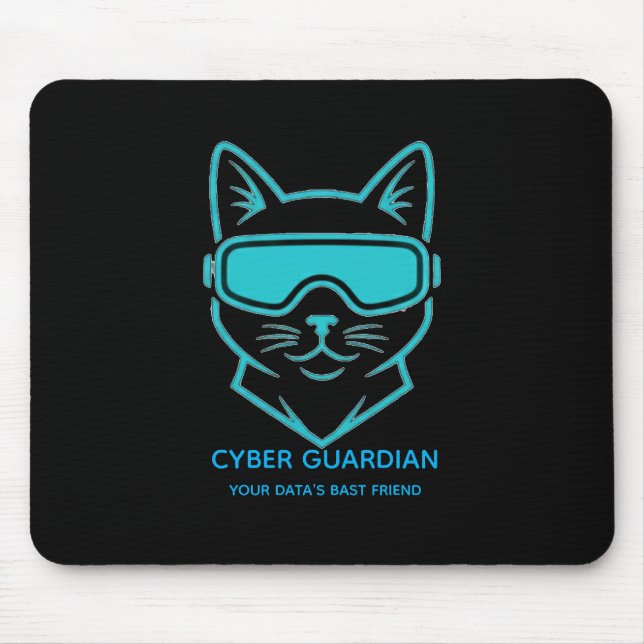 Cyber Guardian Neon Cat Gaming Mousepad - Tech Blu (Front)