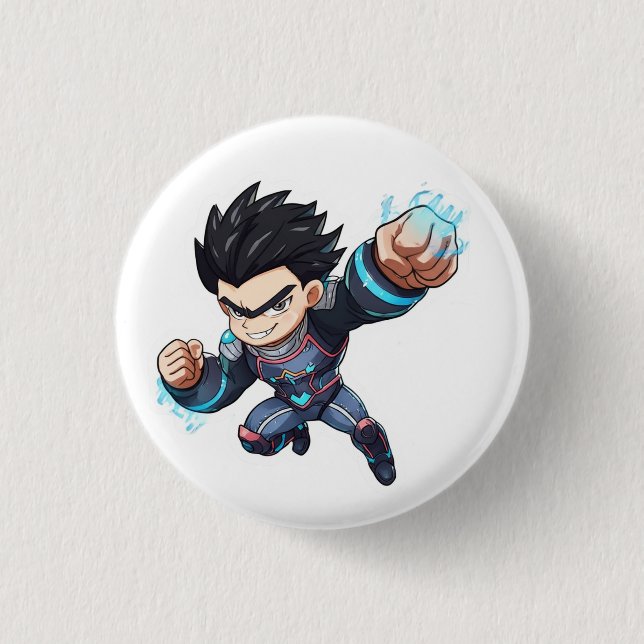 Cyber Hero Anime Fighter – Powerful Chibi Characte 1 Inch Round Button (Front)