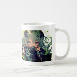Cyber Kawaii Girl Anime Style Mug – Green Hair &