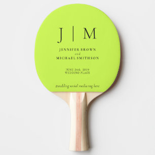 Cyber Lime & Jet Black Formal Simple Fun Wedding Ping Pong Paddle