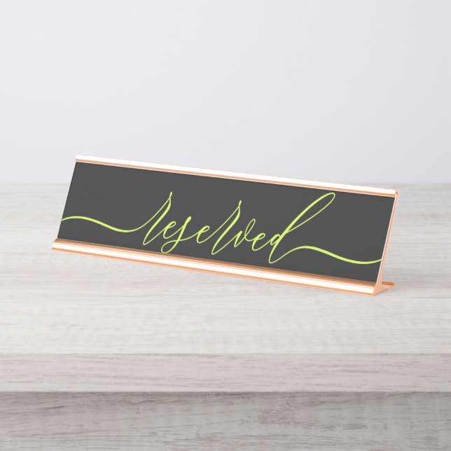 Cyber Lime Jet Black Script Table Reserved Desk Name Plate (Front)