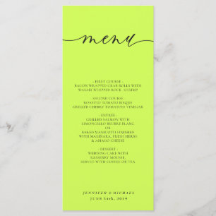 Cyber Lime Jet Black Simple Script Wedding Dinner Menu