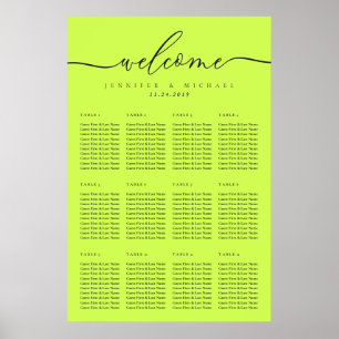 Cyber Lime Jet Black Welcome Wedding Table Seating Poster