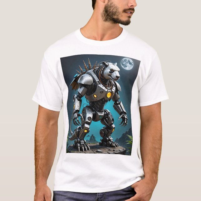 Cyber Mecha Panda Futuristic Robotic Warrior Tee (Front)