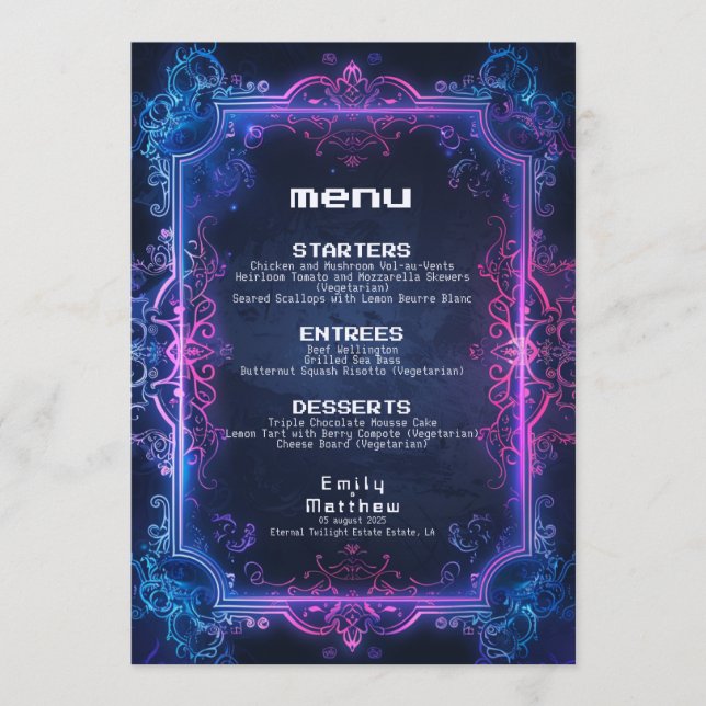 Cyber-Medieval Fusion Wedding Menu (Front)