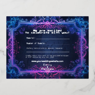 Cyber-Medieval Fusion Wedding RSVP Card REAL FOIL
