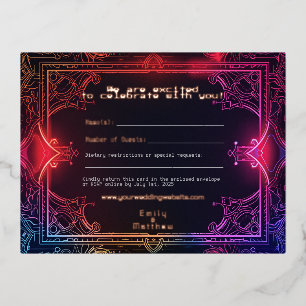 Cyber-Medieval Fusion Wedding RSVP Card REAL FOIL