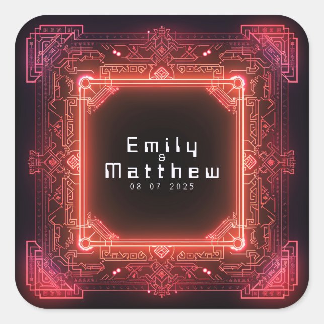 Cyber-Medieval Fusion Wedding Square Sticker (Front)