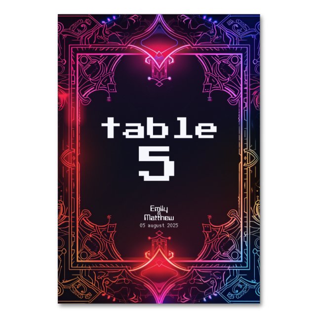 Cyber-Medieval Fusion Wedding Table Number (Front)