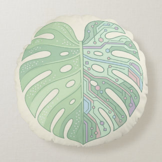 Cyber Monstera Circuit Board Leaf Throw Pillow — T