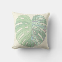 Cyber Monstera Circuit Board Leaf Throw Pillow — T