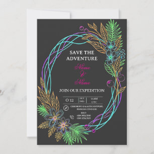 Cyber-Nature: Vibrant Neon Flower Frame Invitation