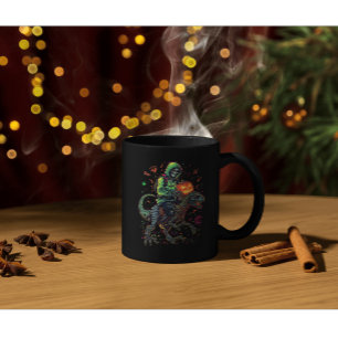 Cyber Neon Skeleton Riding Robo Dino – Halloween  Coffee Mug
