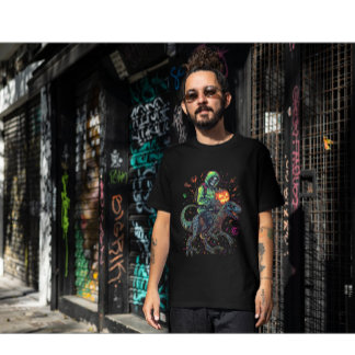 Cyber Neon Skeleton Riding Robo Dino – Halloween  T-Shirt