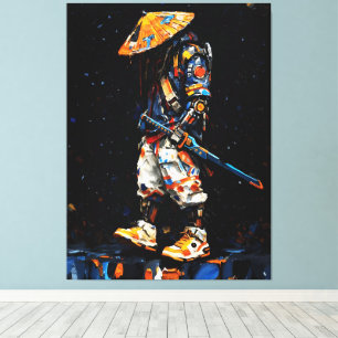 Cyber Ninja Palette Knife Neon Orange Impasto Canvas Print
