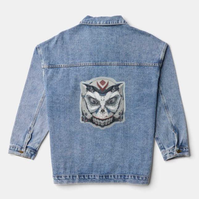 Cyber Oni: The Mecha Demon Face Denim Jacket (Back)