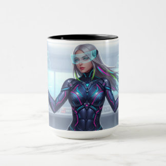 Cyber Oracle Mug – Futuristic Tech Anime Girl