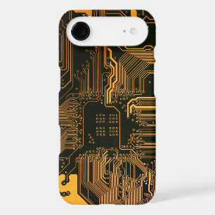 Cyber Orange PCB Circuit Board Trace Pattern Art