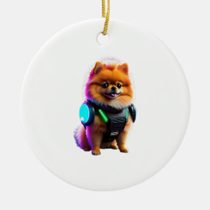 Cyber Pomeranian Explorer of the Future Ceramic Ornament