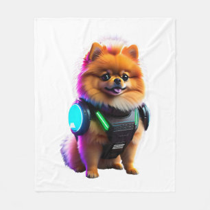 Cyber Pomeranian Explorer of the Future Fleece Blanket