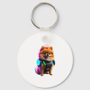 Cyber Pomeranian Explorer of the Future Keychain