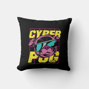 Cyber Pug 2021 Funny Dog Pug Design Throw Pillow
