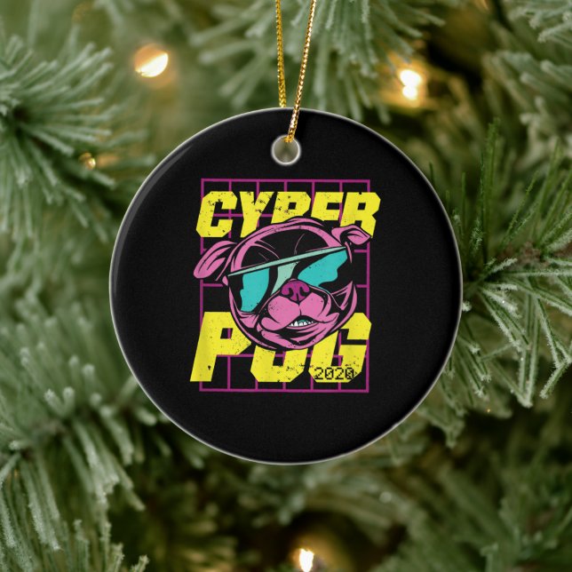 Cyber Pug | Cool Pug Dog Ceramic Ornament (Tree)
