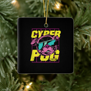 Cyber Pug Cool Pug Dog Ceramic Ornament