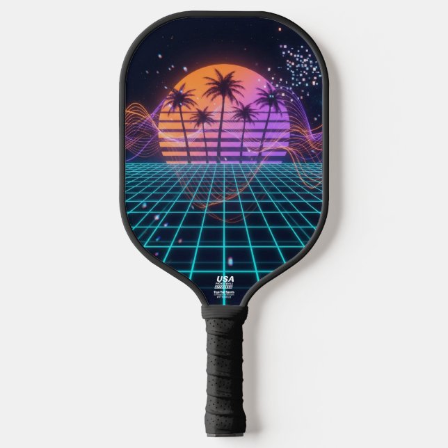 Cyber-Pulse Neon Soundwave Modern 80s  Pickleball Paddle (Front)