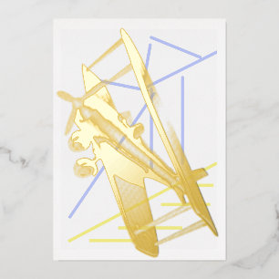 Cyber Red Popcorn Anime Bi-Plane flying amidst Foil Holiday Card