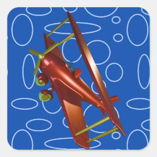 Cyber Red Popcorn Anime Bi-Plane flying amidst Square Sticker