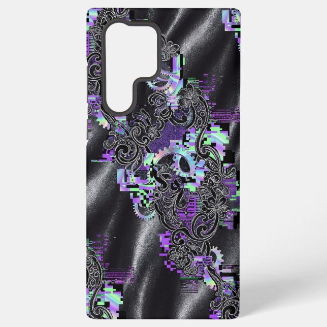 Cyber Romantic Glitch Lace Phone Case (Back)