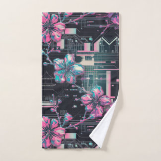 Cyber Sakura Skyline Hand Towel