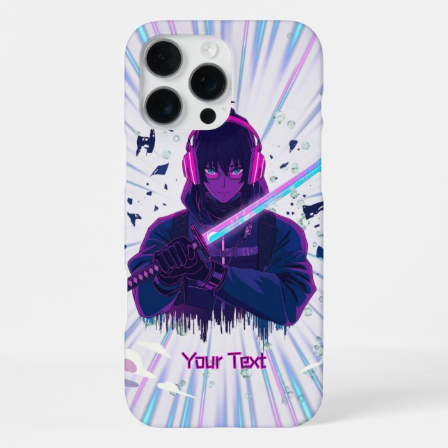 Cyber Samurai Anime Boy Vaporwave Warrior Art iPhone Case (Back)