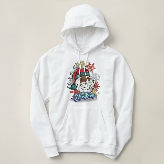 Cyber-Santa: Neon Glow Crop Hoodie - Festive Cyber (Design Front)