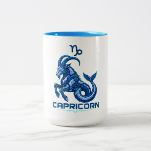Cyber Sea Goat Futuristic Blue Mech Art Two-Tone Coffee Mug