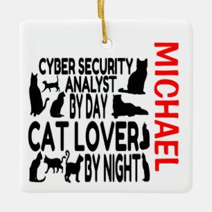 Cyber Security Analyst Loves Cats CUSTOM Ceramic Ornament