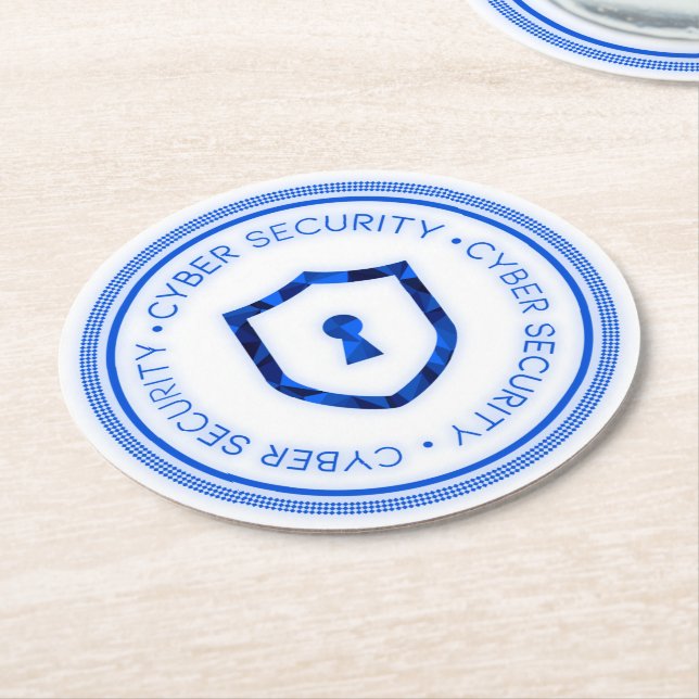 CYBER SECURITY BADGE SEAL ROUND PAPER COASTER (Angled)
